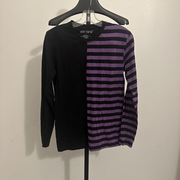 Hot Topic Tops - Black & Purple Stripe Split Long-Sleeve T-Shirt Goth Emo Size Small